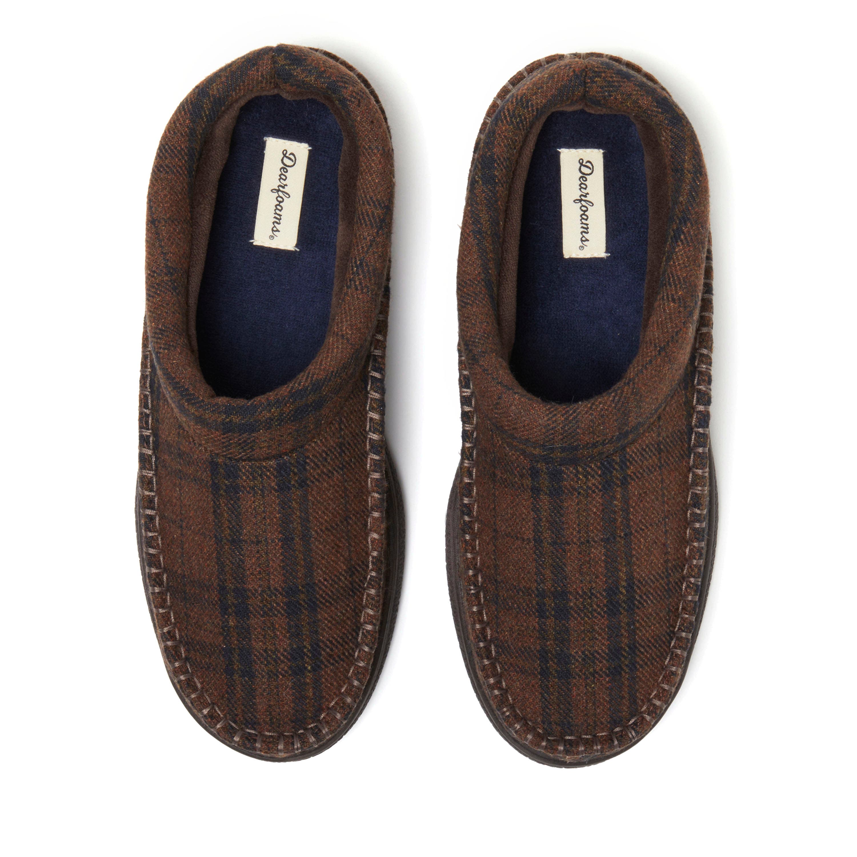 DEARFOAMS Thompson Plaid Moccasin Toe Clog Slipper, Alternate, color, Brown