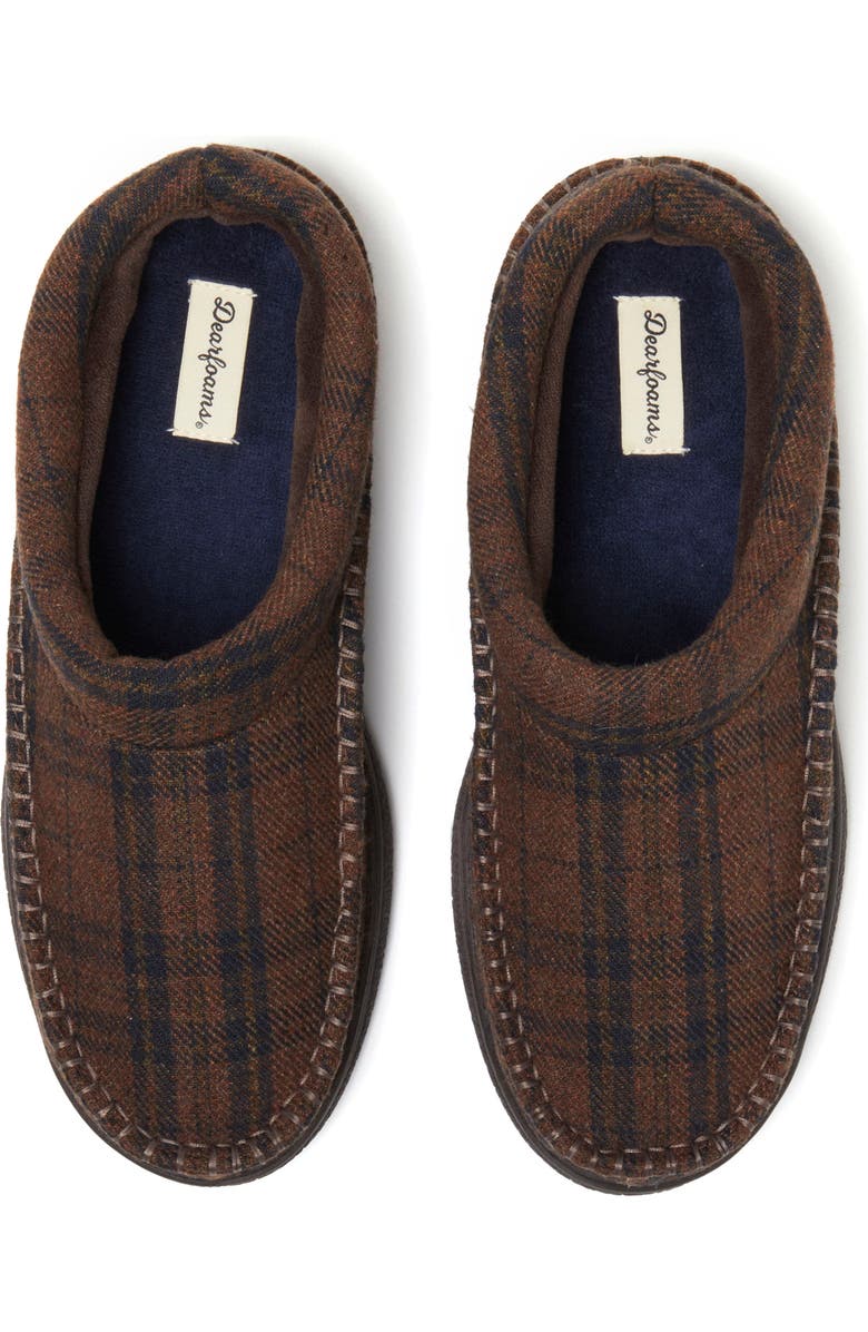 DEARFOAMS Thompson Plaid Moccasin Toe Clog Slipper, Alternate, color, Brown