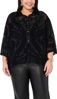 Vince Camuto Velvet Burnout Sheer Button-Up Shirt