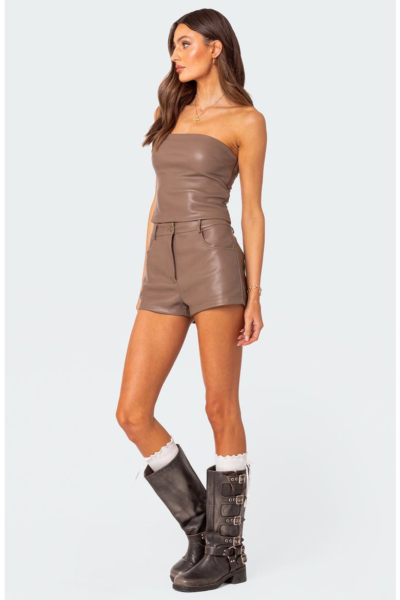 Martine Faux Leather Tube Top, Alternate, color, BROWN