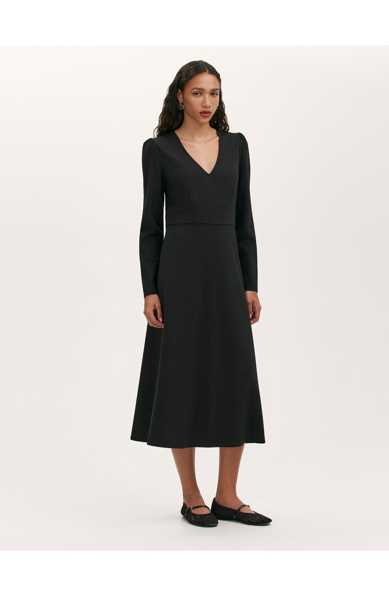 Finery London Seraphina Ponte Jersey V Neck Midi Dress, Main, color, Black