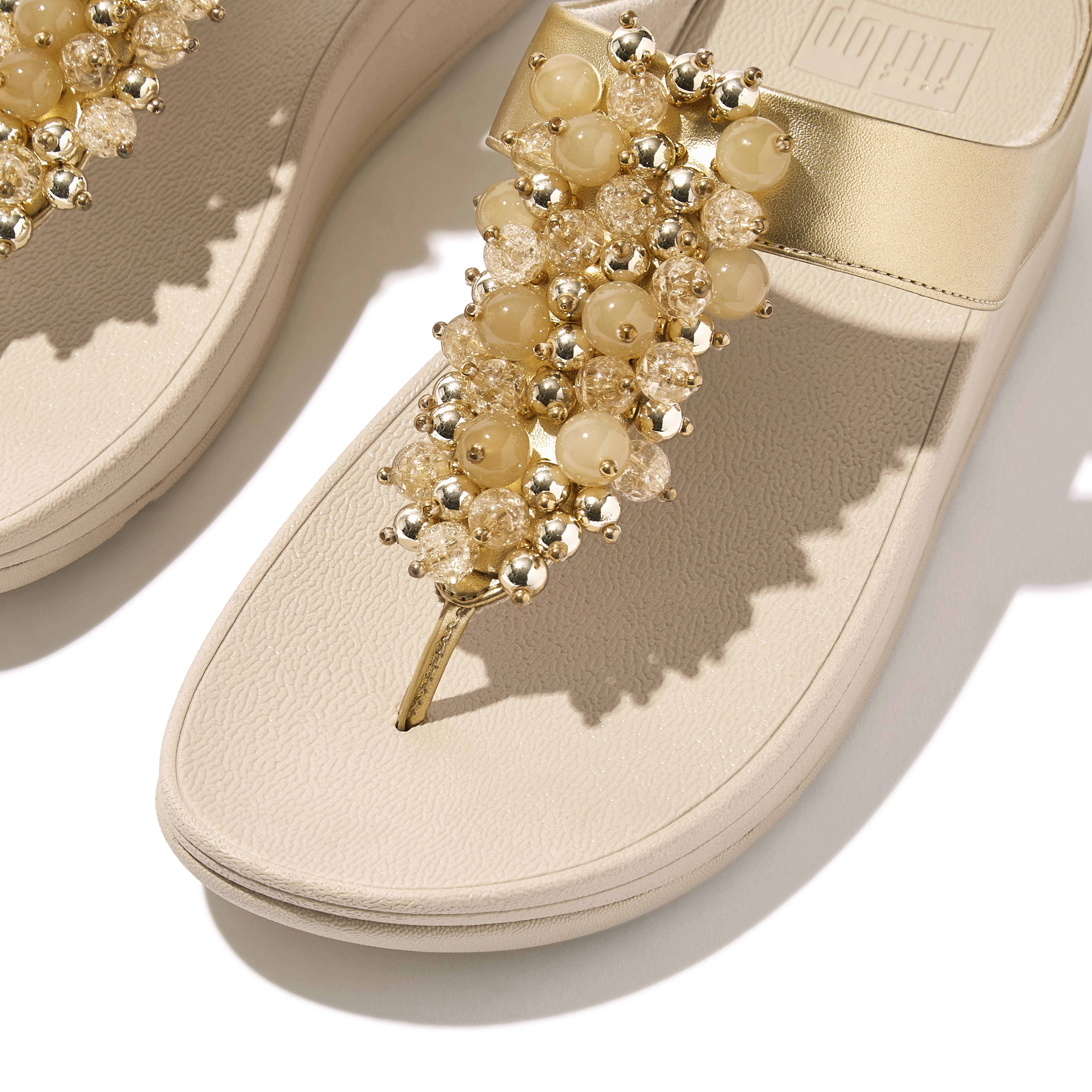FitFlop Fino Bauble-bead toe-post sandals, Alternate, color, Platino