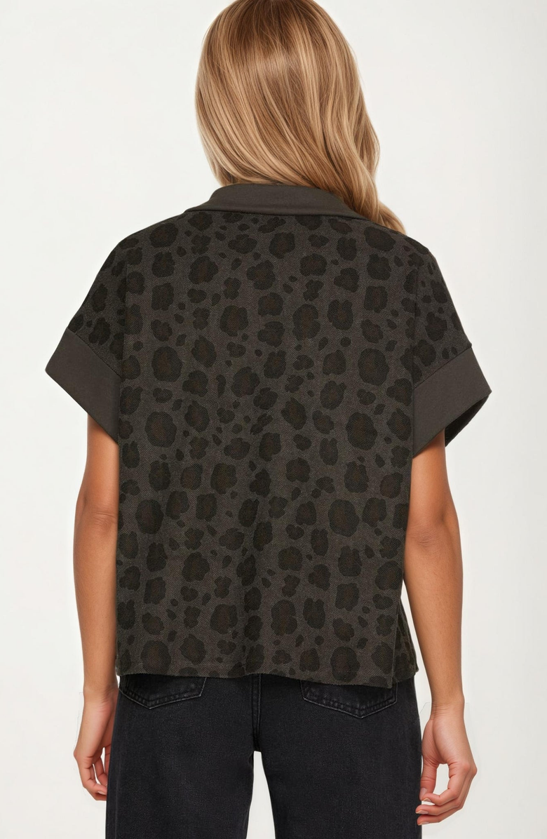 Knit and Lounge Leopard Print Short Sleeve Half Zip Collared Top, Alternate, color, 