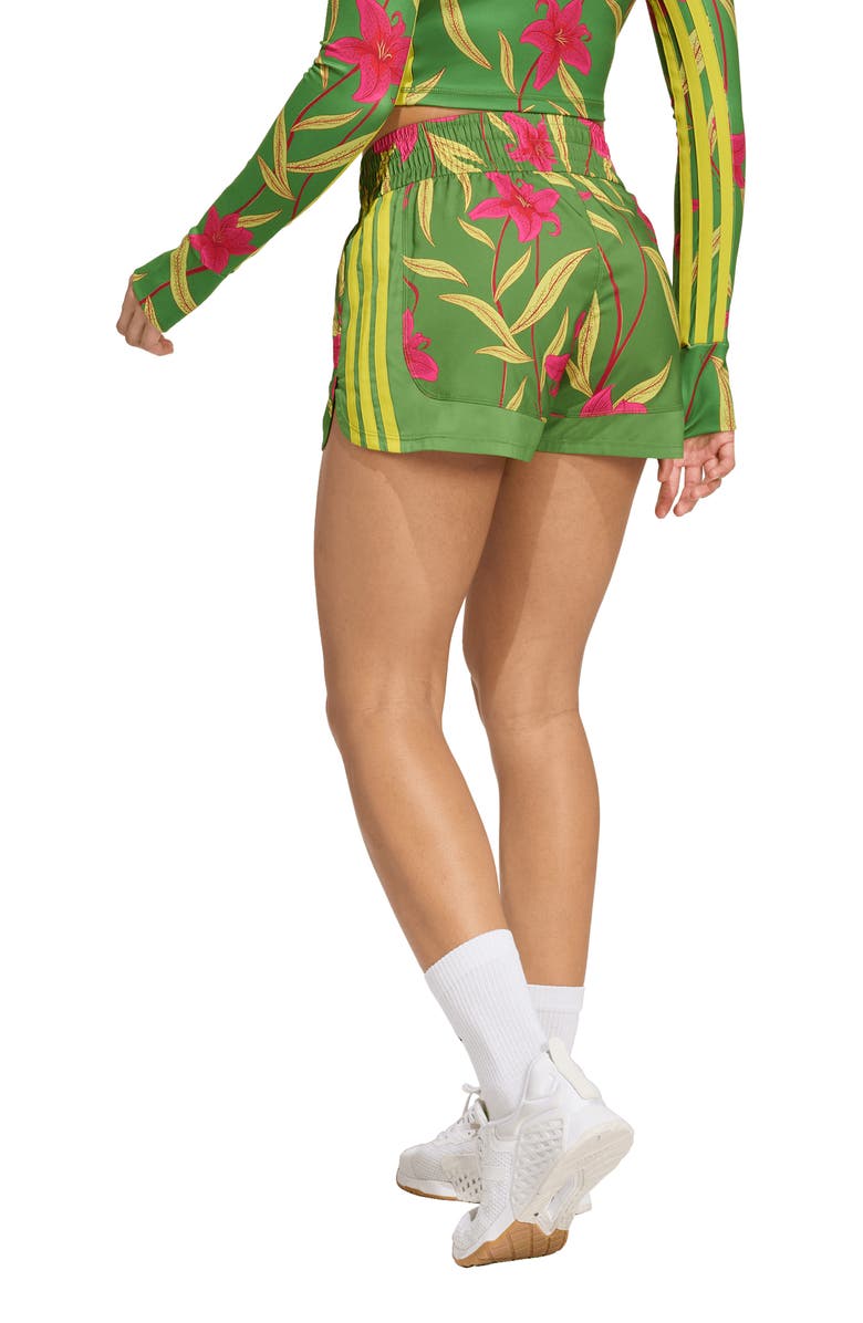 adidas x FARM Rio Pacer Shorts, Alternate, color, Crew Green/ Magenta/ Lime