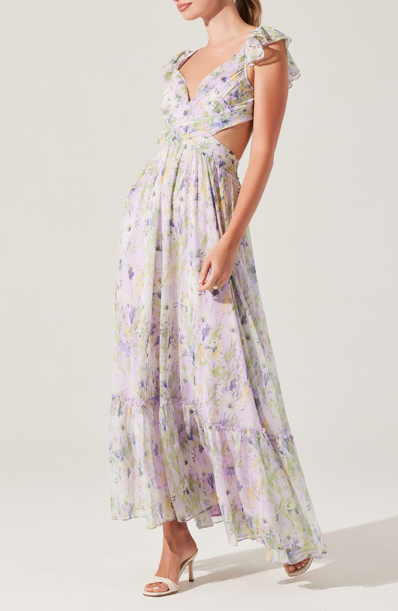 ASTR the Label Primrose Cutout Detail Maxi Dress, Alternate, color, Lavender Multi Floral