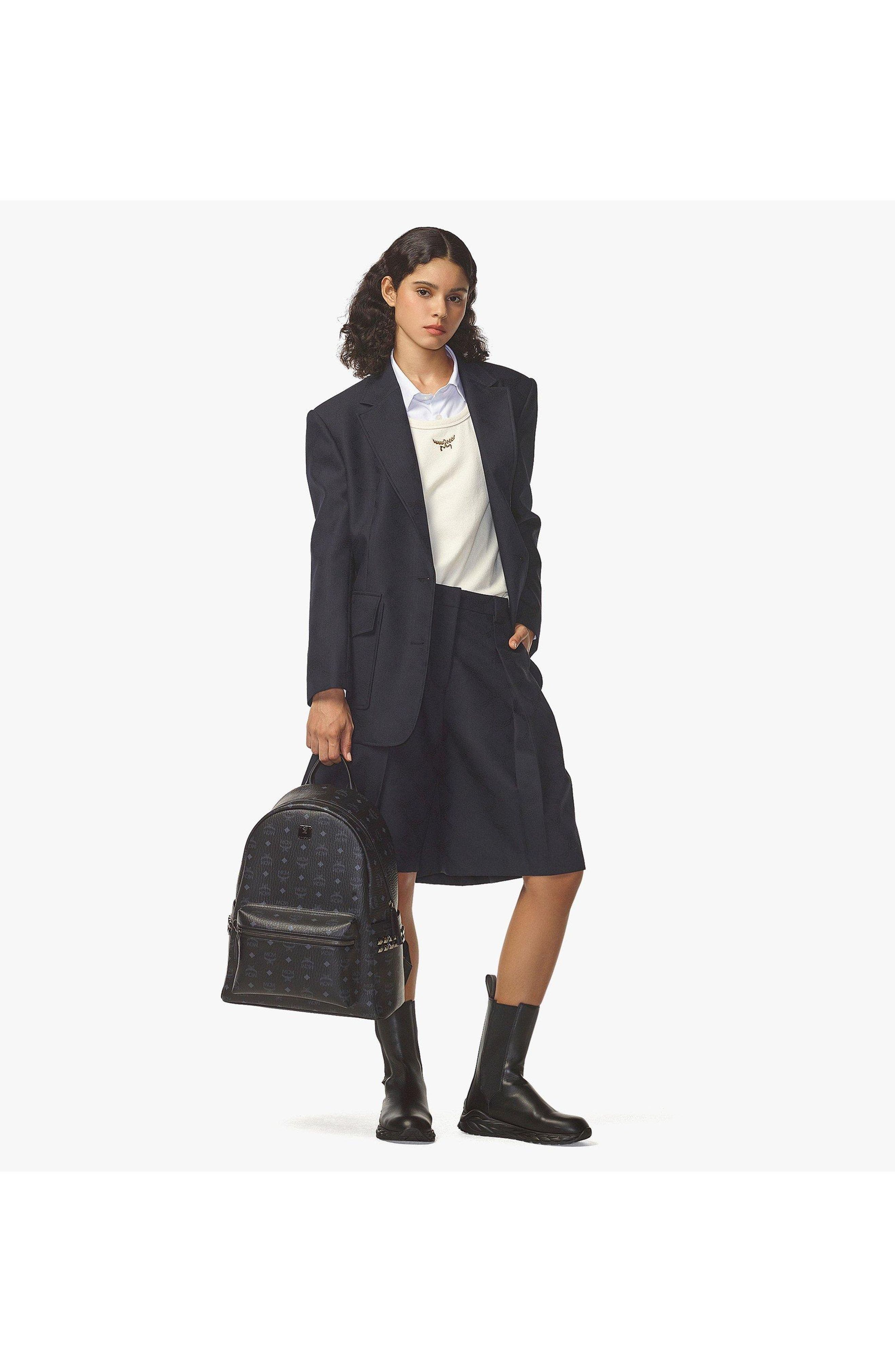 MCM Medium Stark Side Studs Backpack in Visetos, Alternate, color, Black