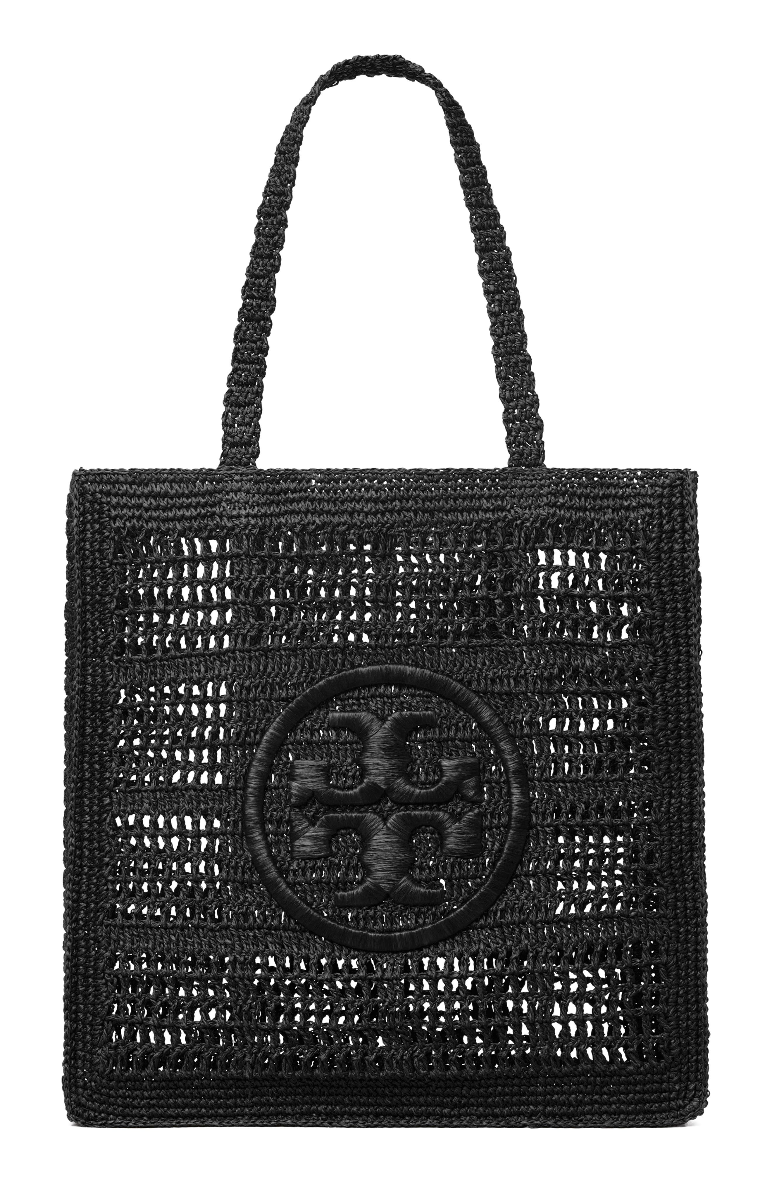 Tory Burch Ella Hand-Crocheted Tote, Main, color, Black