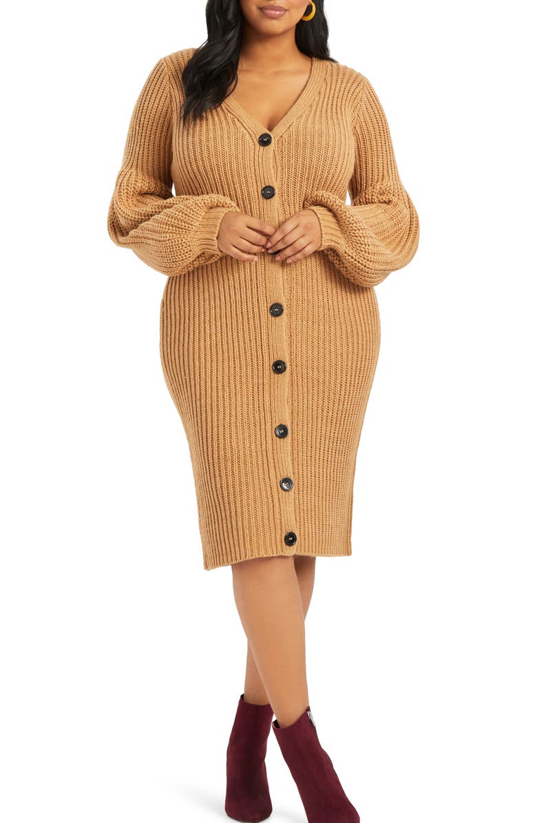 ELOQUII Balloon Sleeve Sweater Dress, Main, color,