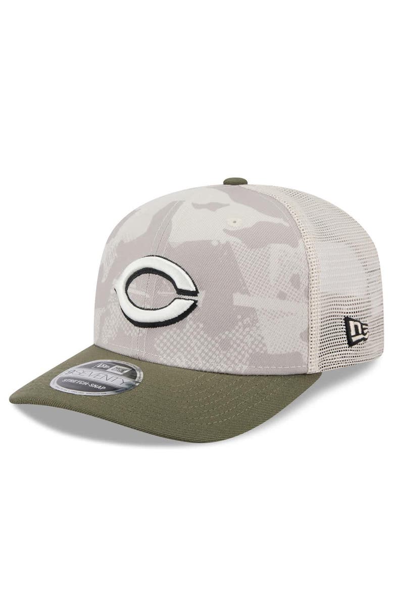 New Era Men
s New Era Light Beige/Olive Cincinnati Reds 2025 Armed Forces Day 9SEVENTY Stretch-Snap Hat, Alternate, color, Light Beige