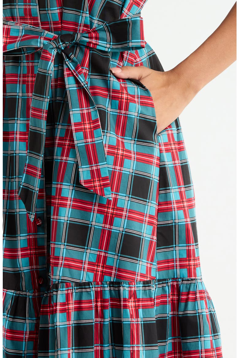 Wynette Plaid Tiered Cotton Midi Shirtdress, Alternate, color, MULTI-PLAID