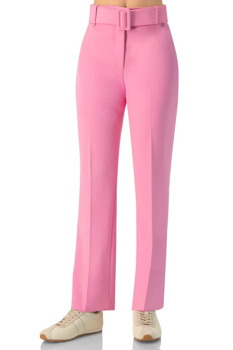 Tailored Straight-Leg Pants with Belt, Main, color, Pink