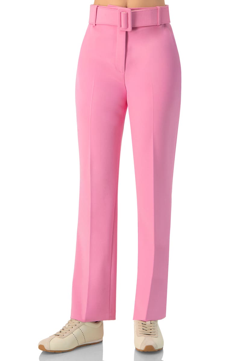 IVONNE Tailored Straight-Leg Pants with Belt, Main, color, Pink