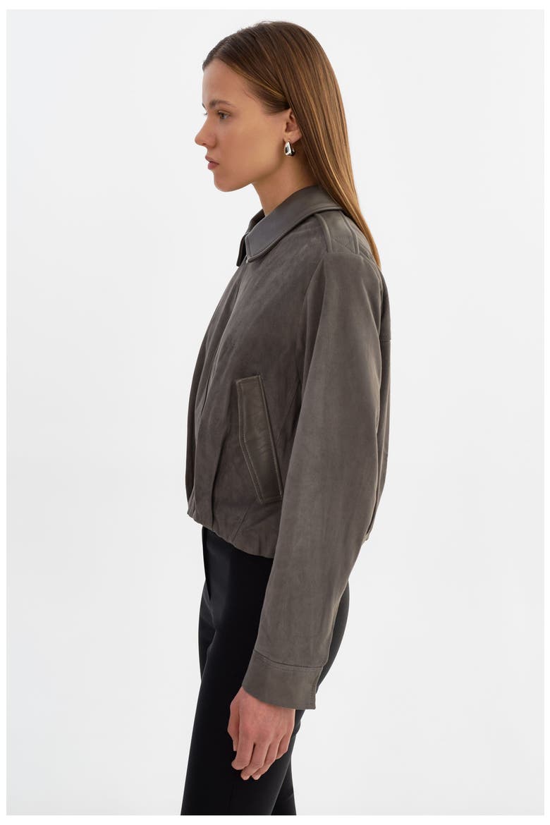 Robbie | Suede Bomber Jacket, Alternate, color, Steel Grey