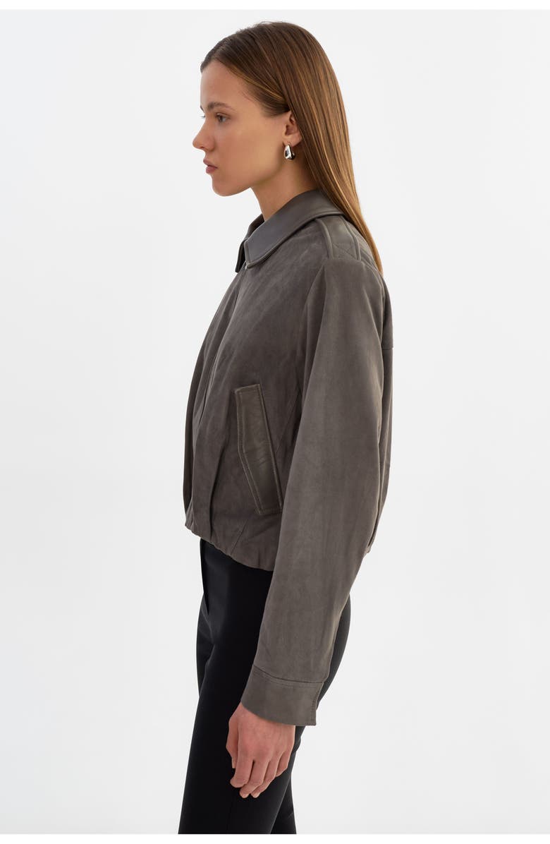 LAMARQUE Robbie | Suede Bomber Jacket, Alternate, color, Steel Grey
