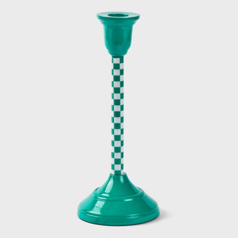 Jade Mint Checkered Candlesticks