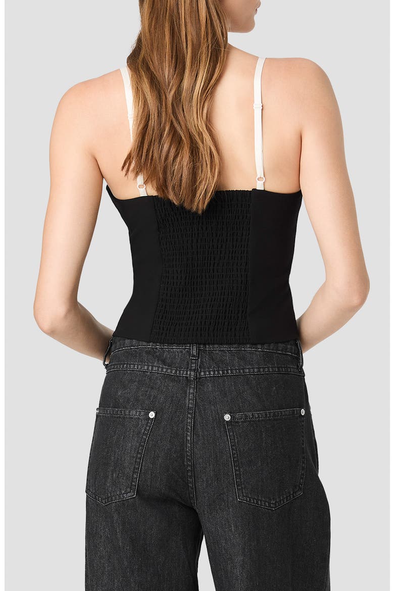 Azra Twill Lace Peekaboo Fitted Top, Alternate, color, BLACK/ PORCELAIN CREAM