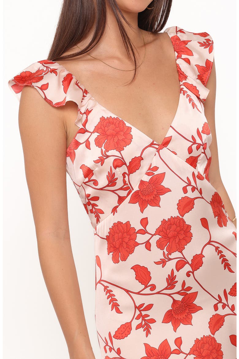 Enala Floral Ruffle Sleeve Satin Maxi Dress, Alternate, color, RED FLORAL