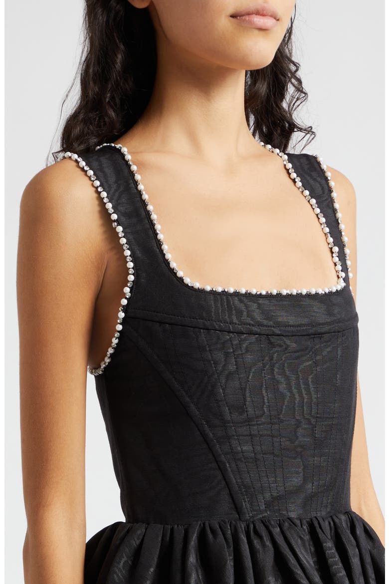 Guinevere Beaded Trim Cotton Blend Jacquard Minidress, Alternate, color, BLACK