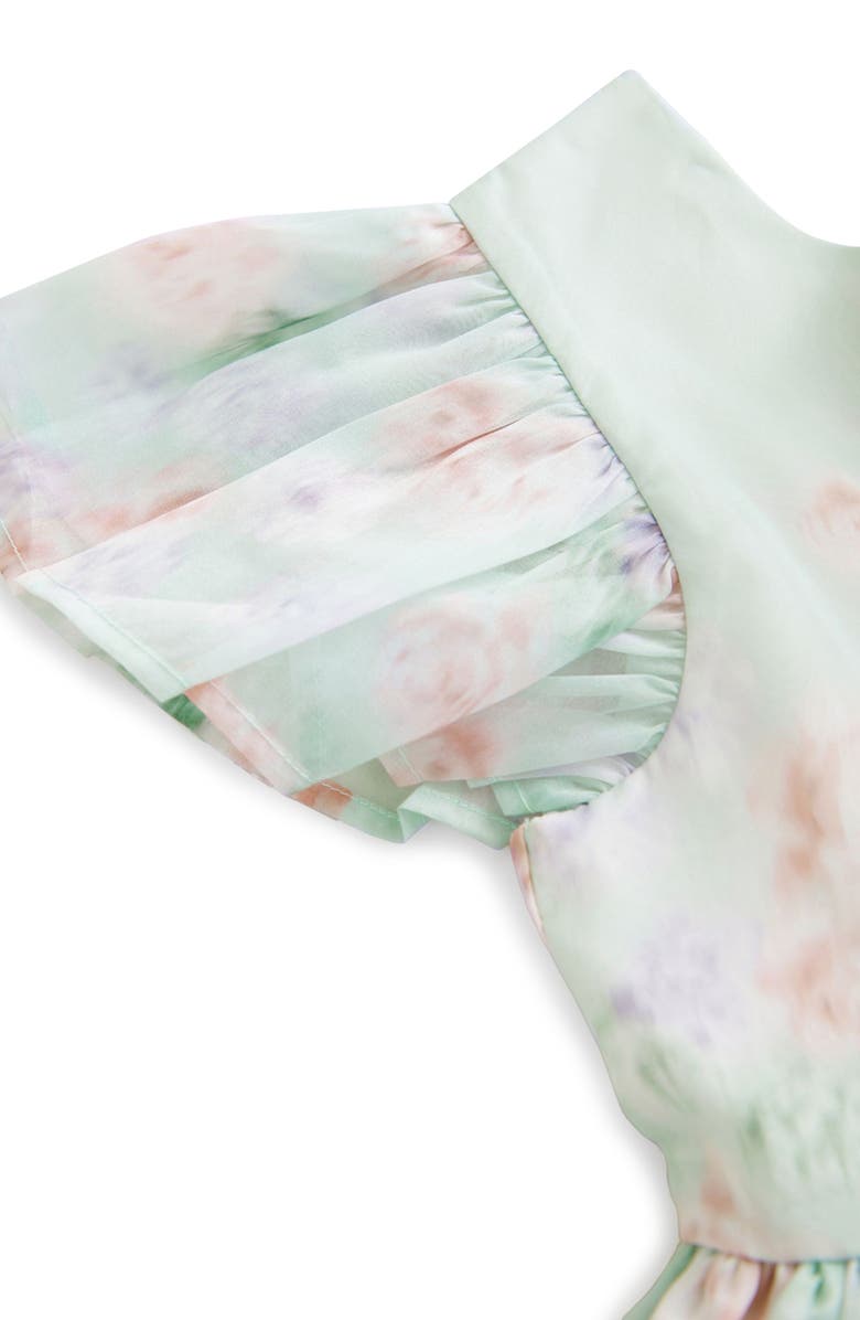 Laura Ashley Kids' Blurred Floral Organza Party Dress, Alternate, color, Green