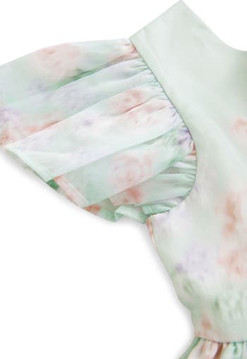 Kids' Blurred Floral Organza Party Dress