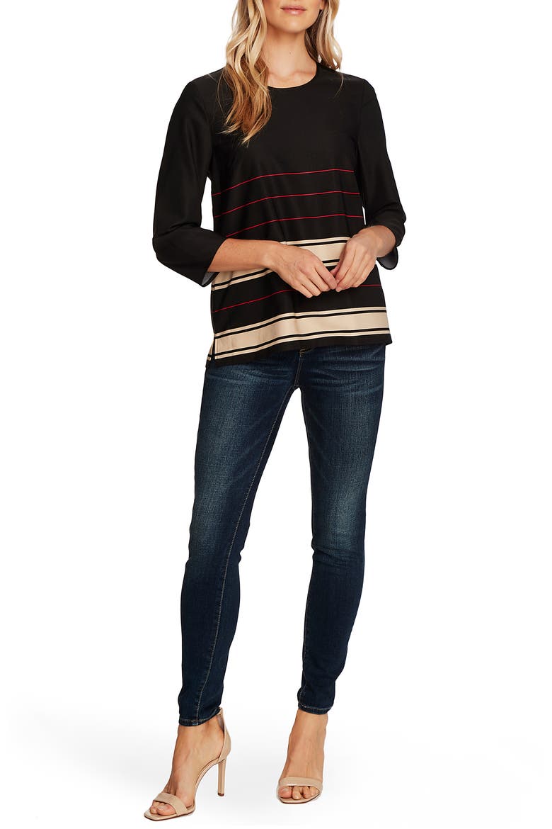 Linear Plains Border Stripe Twill Blouse, Alternate, color, RICH BLACK
