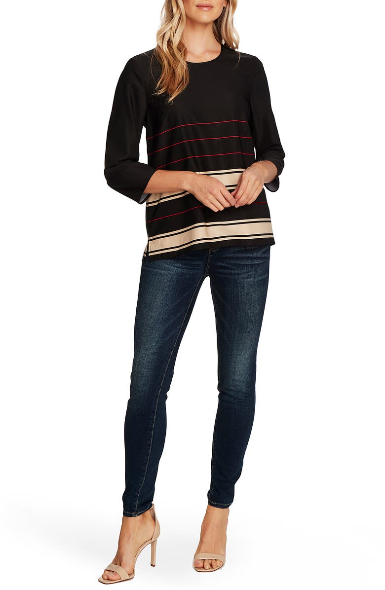 Vince Camuto Linear Plains Border Stripe Twill Blouse, Alternate, color,