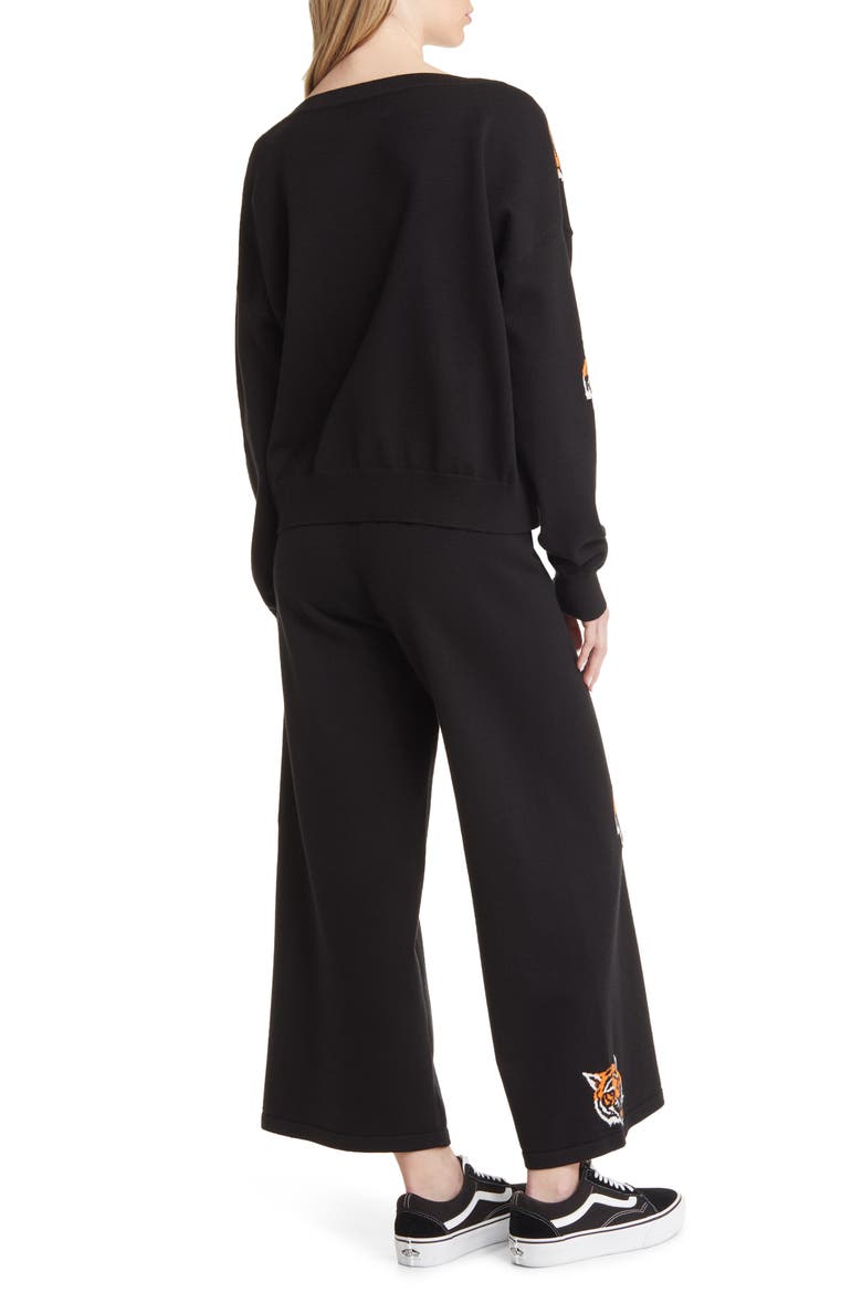 Fierce Knit Sweater & High Waist Wide Leg Pants Set, Alternate, color, BLACK