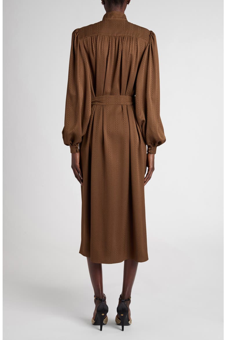 Mossi Jacquard Silk Midi Dress, Alternate, color, BROWN