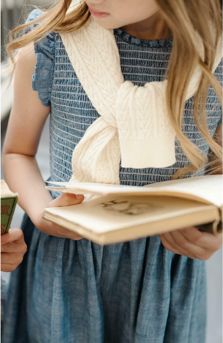 Hope & Henry Girls' Organic Flutter Smocked Chambray Dress, Toddler, Alternate, color,