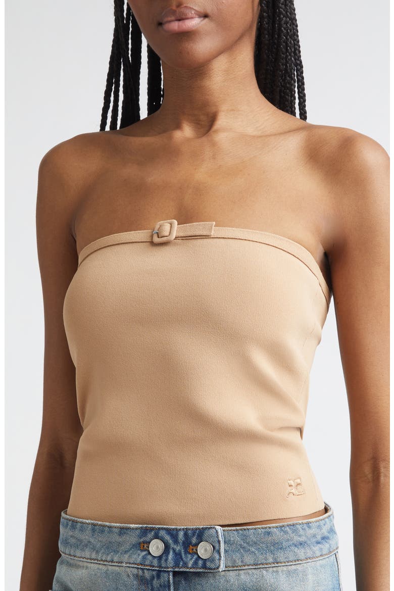 Buckle Detail Bustier Knit Top, Alternate, color, NATURAL