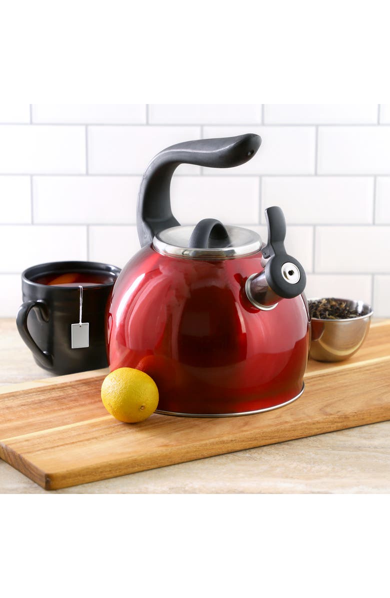 Mr. Coffee Kassel 2.1 Quart Stainless Steel Whistling Tea Kettle, Alternate, color, Red