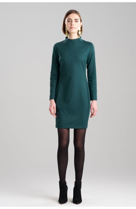 Double Jersey Mock Neck Sheath Dress