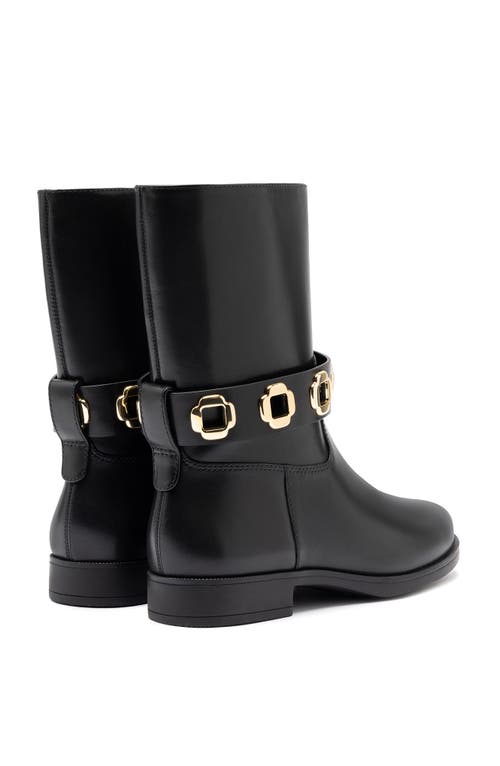 Larroude Milan Leather Flat Bootie In Black