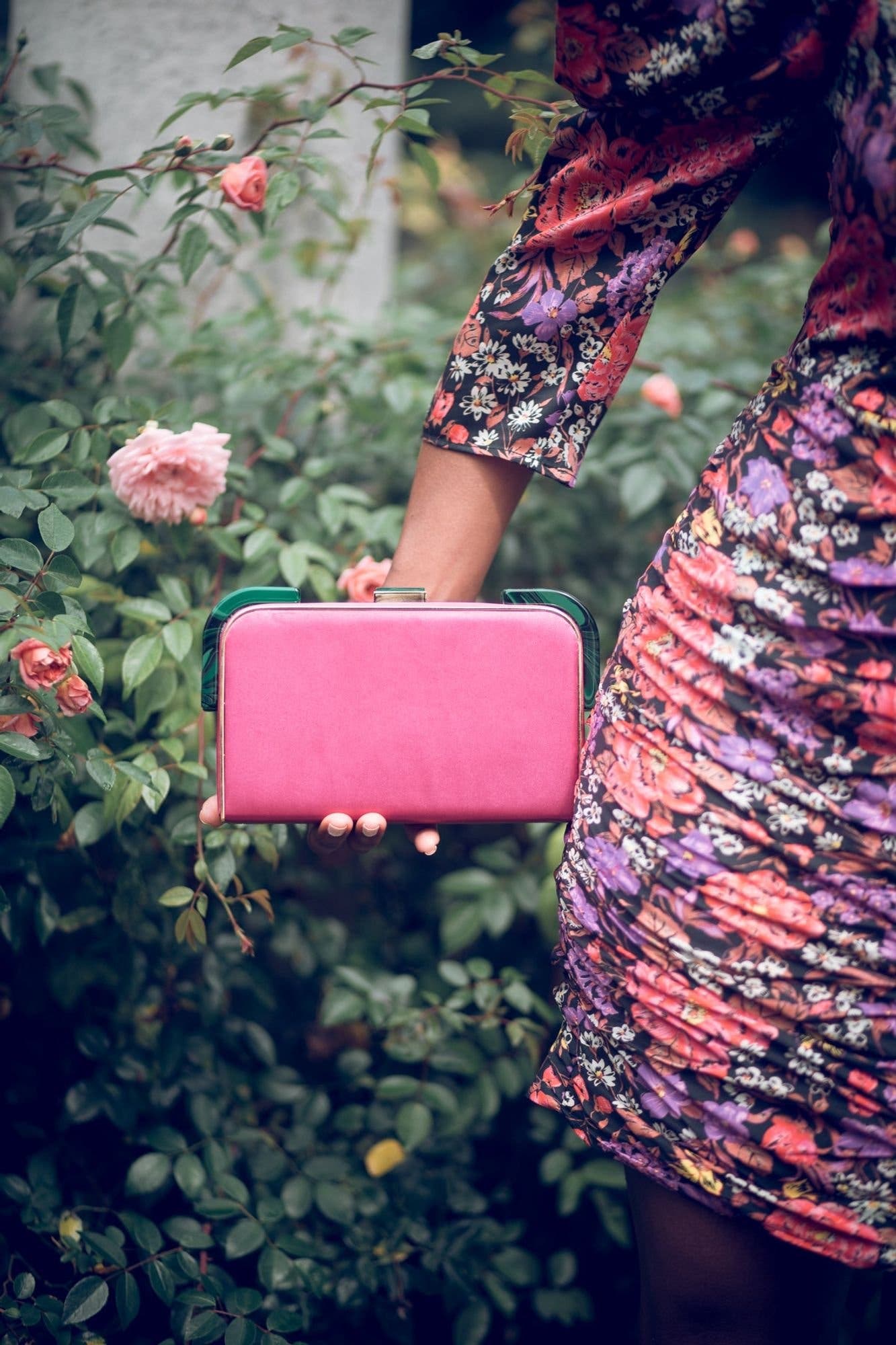 Liz Satin Clutch, Alternate, color, Fuchsia