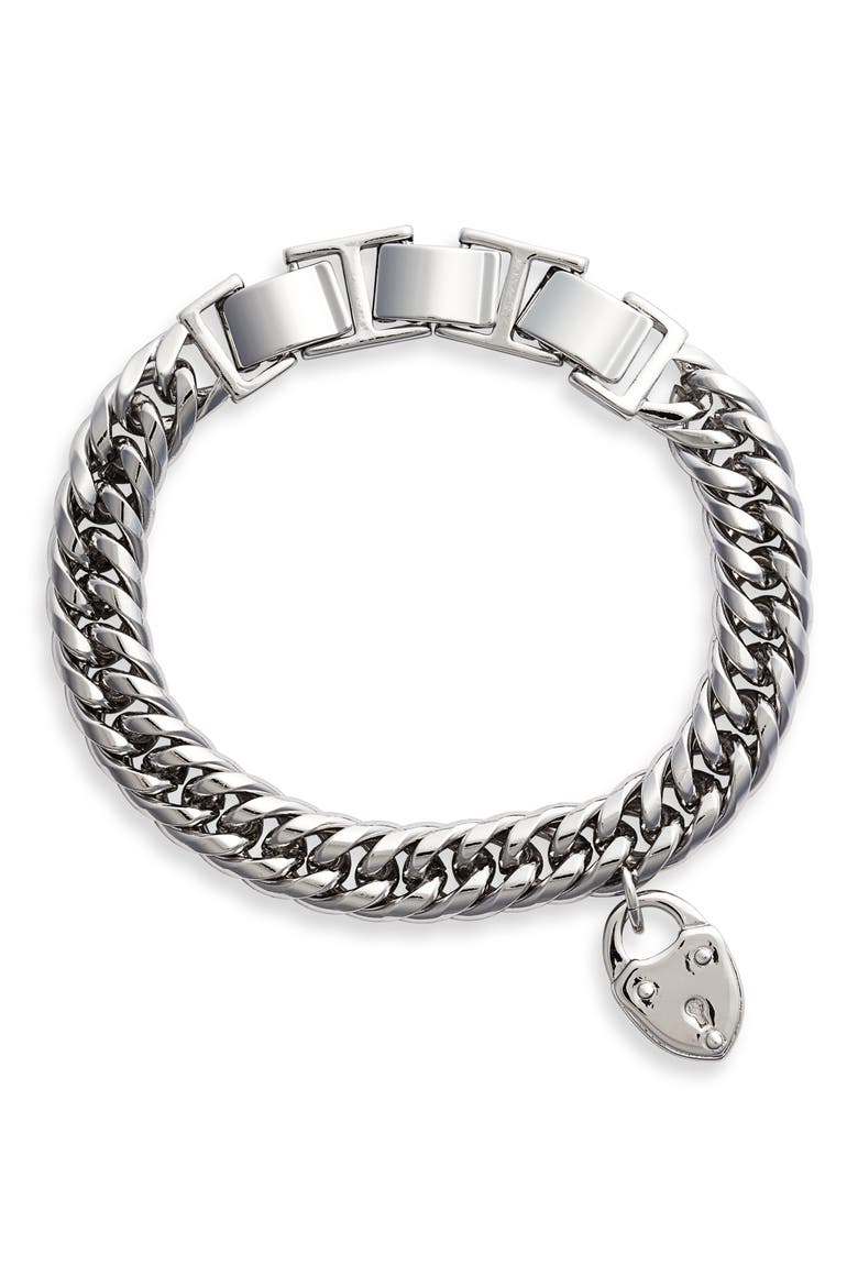 Heart Lock Bracelet, Main, color, SILVER