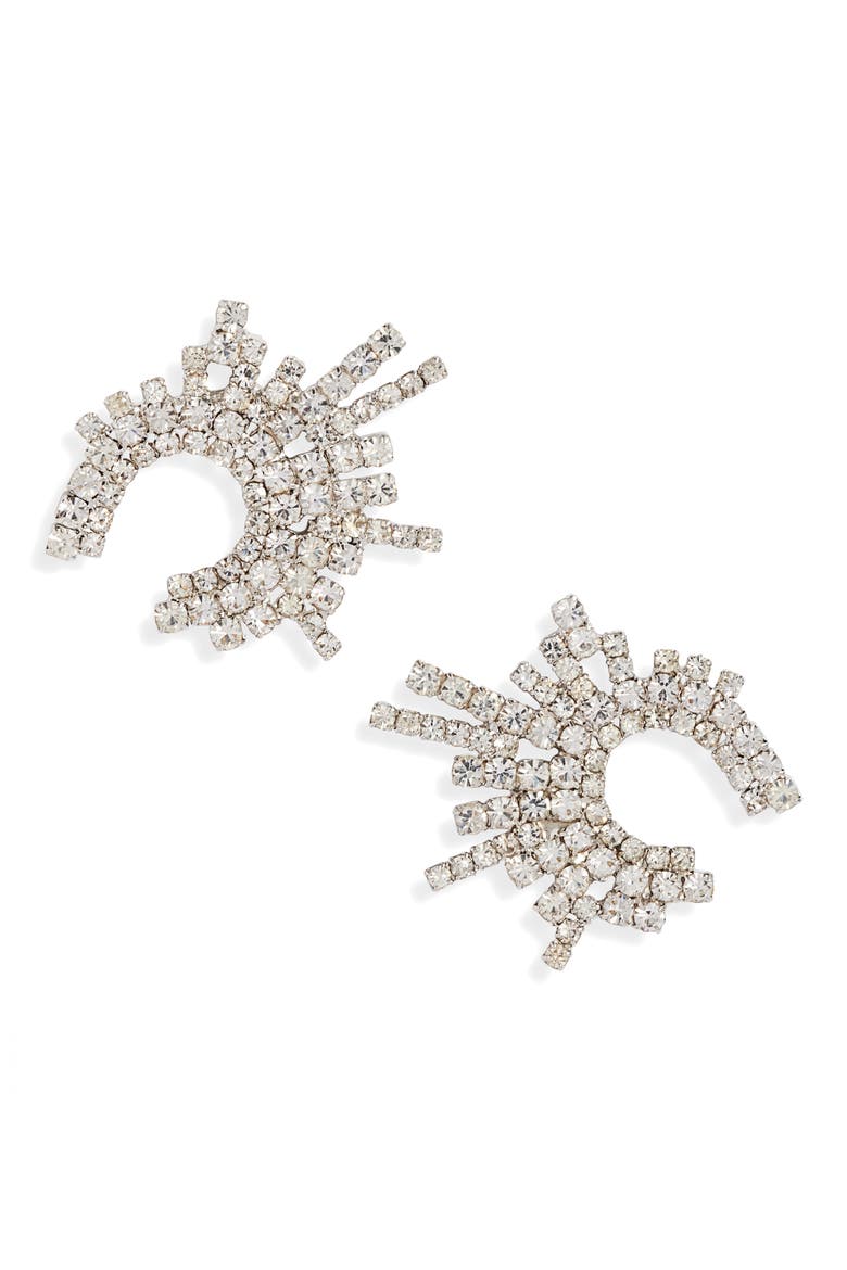 Crystal Crescent Stud Earrings, Main, color, CRYSTAL/ SILVER