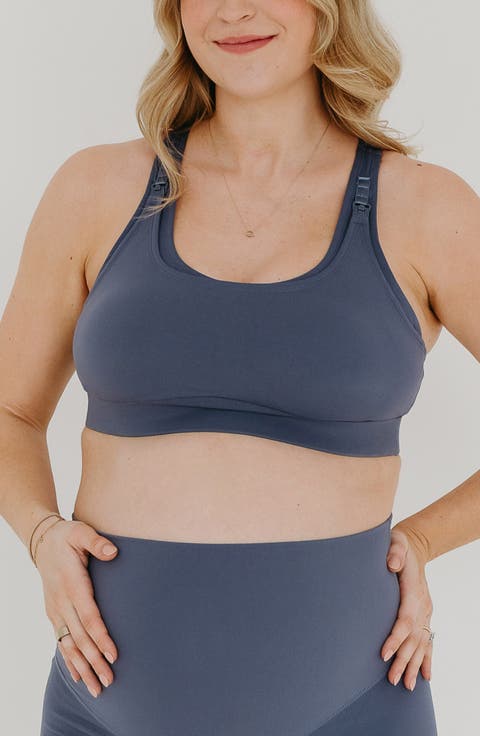Women's High Impact Racer Back Maternity & Nursing Sports Bra with Easy-Release Breastfeeding Clips
