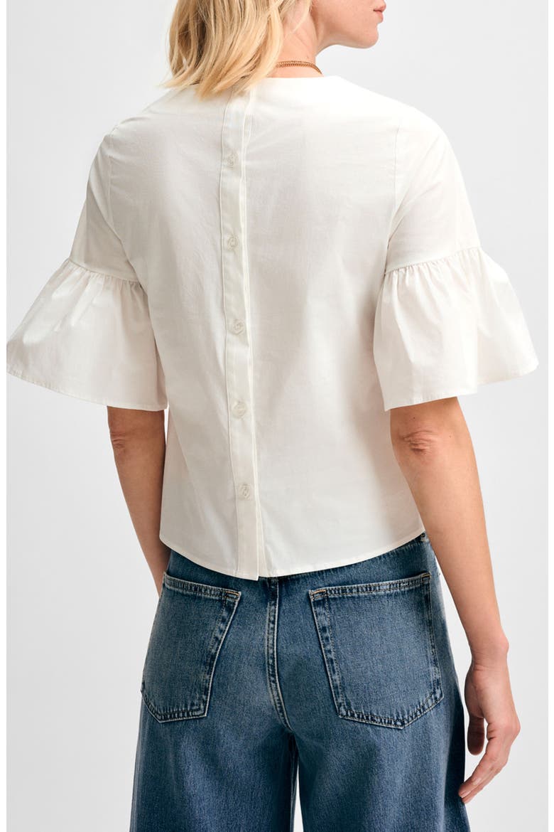 Ruffle Sleeve Back Button Top, Alternate, color, WHITE