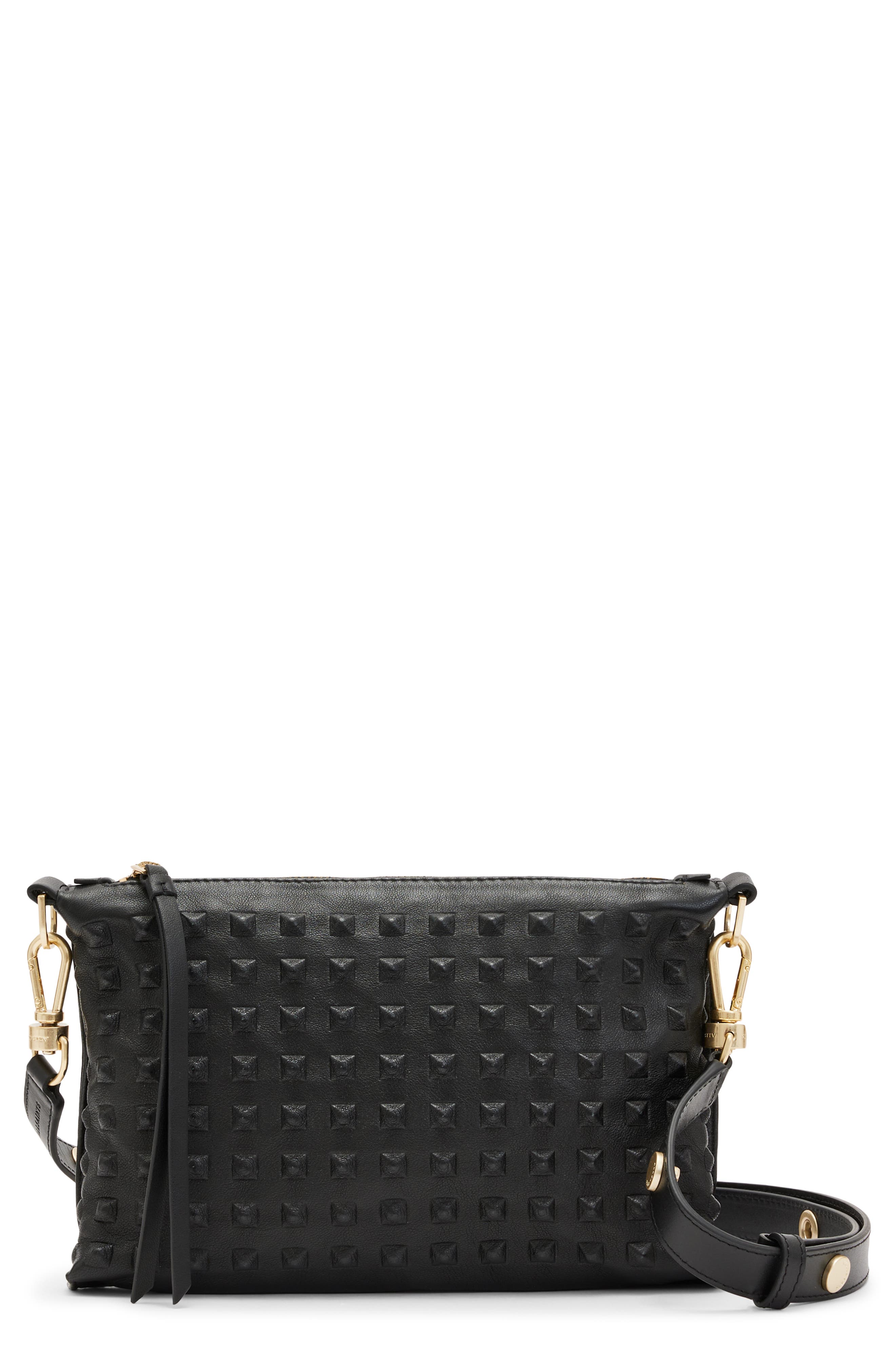 Eve Stud Leather Crossbody Bag, Main, color, BLACK