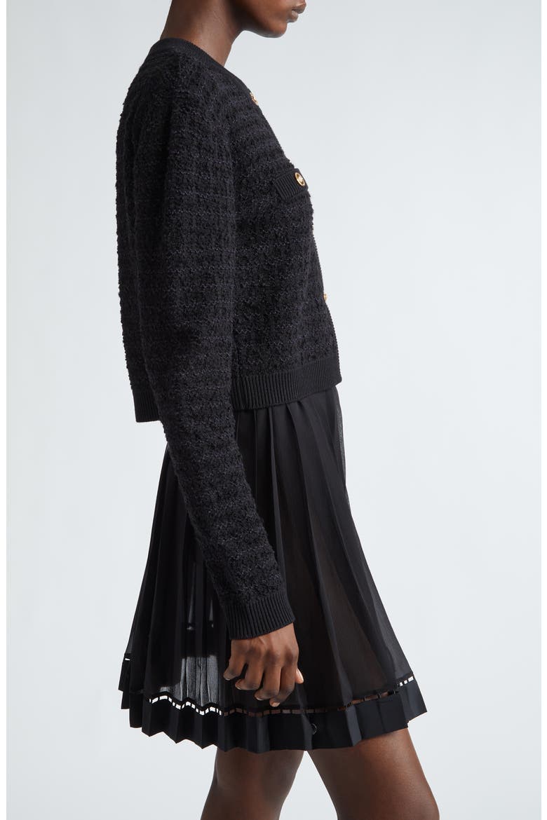 Wool Blend College Tweed Cardigan, Alternate, color, BLACK