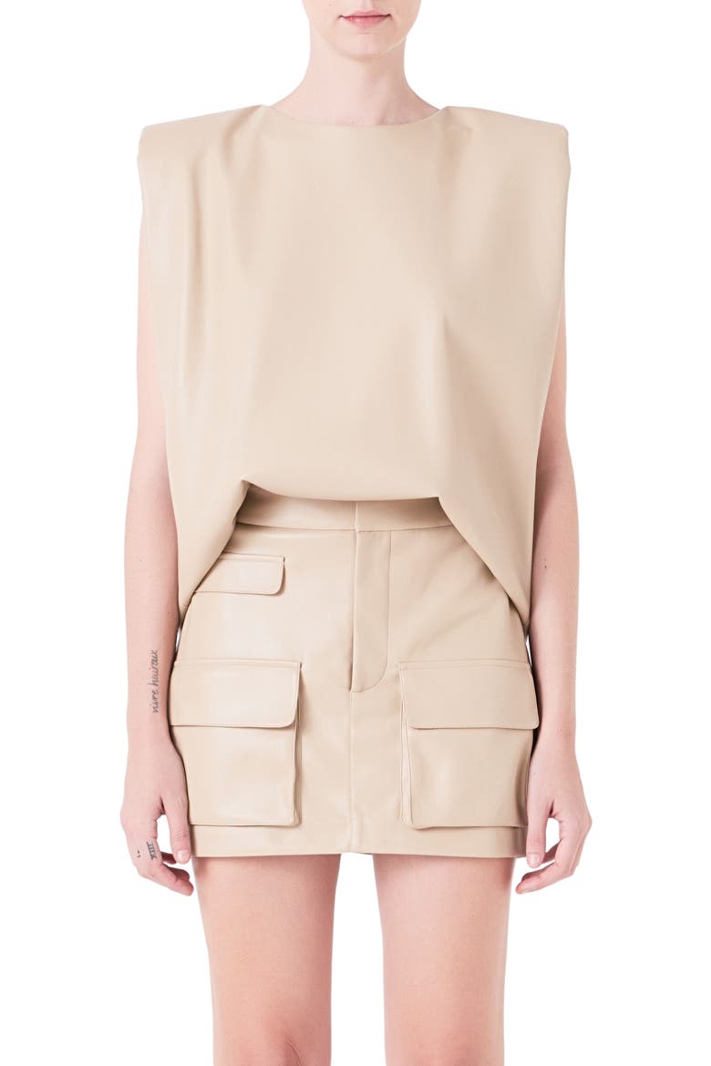 Padded Shoulder Blouson Top, Main, color, TAUPE