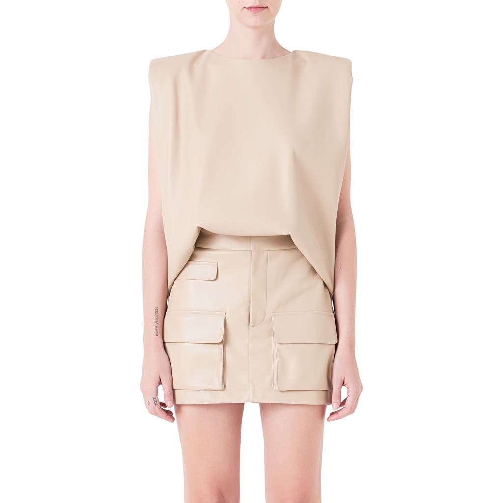 Grey Lab Padded Shoulder Blouson Top In Taupe