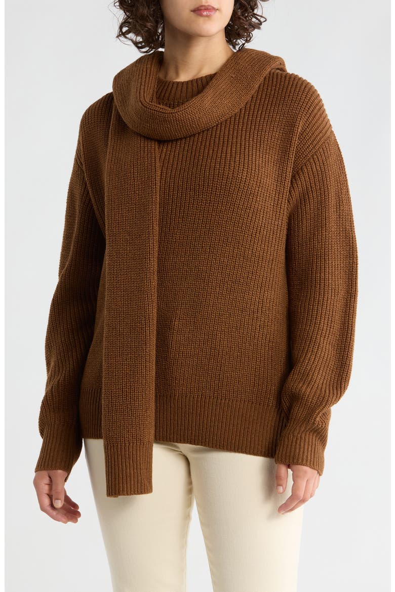 Scarf Neck Sweater, Main, color, BROWN