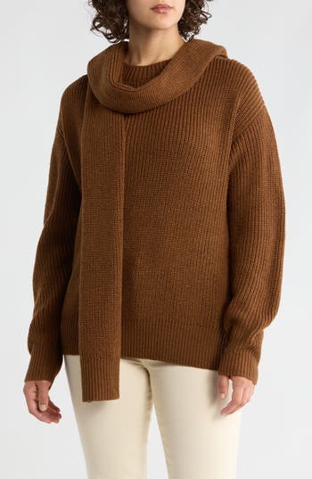 Vigoss Scarf Neck Sweater In Brown