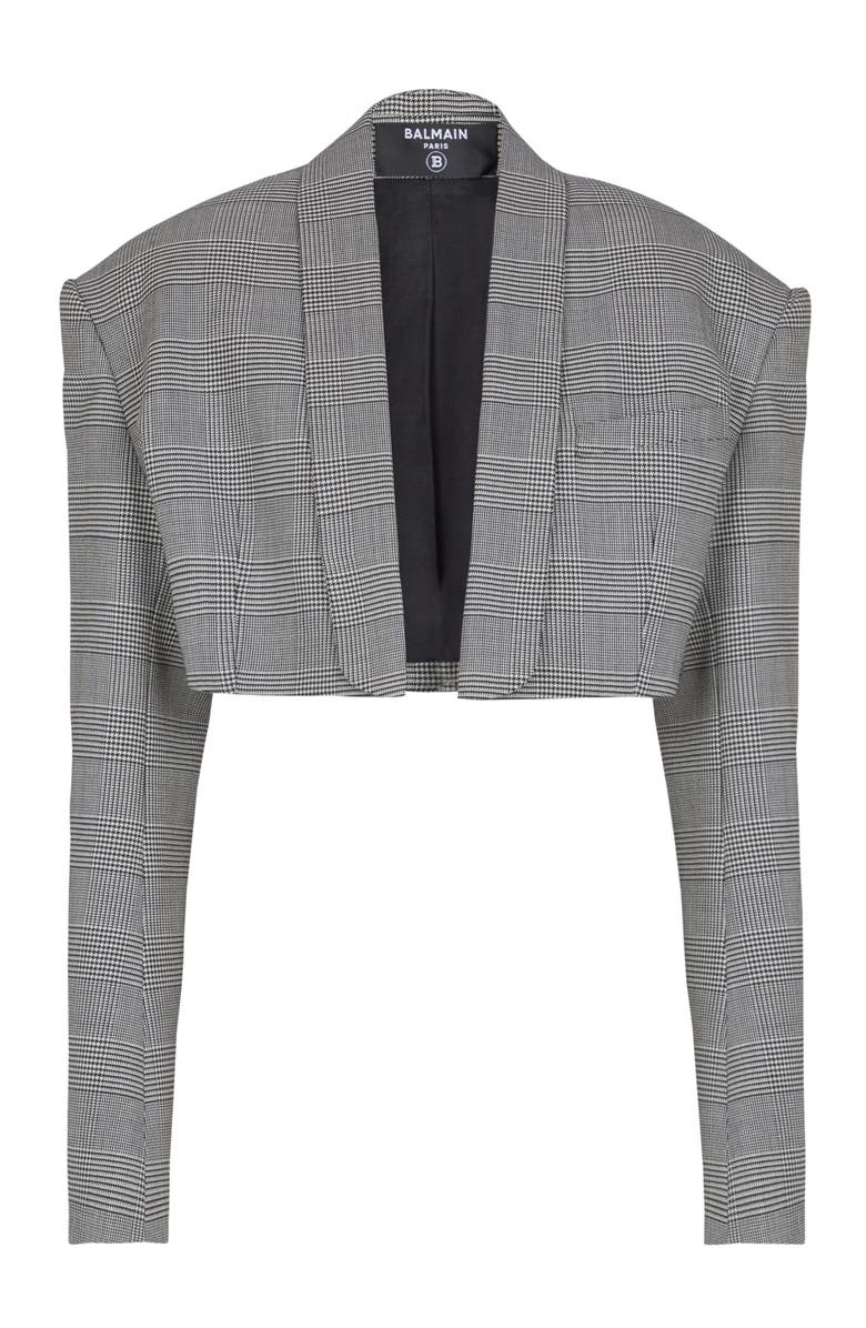 Balmain Cropped jacket in Prince of Wales jacquard, Alternate, color, Black