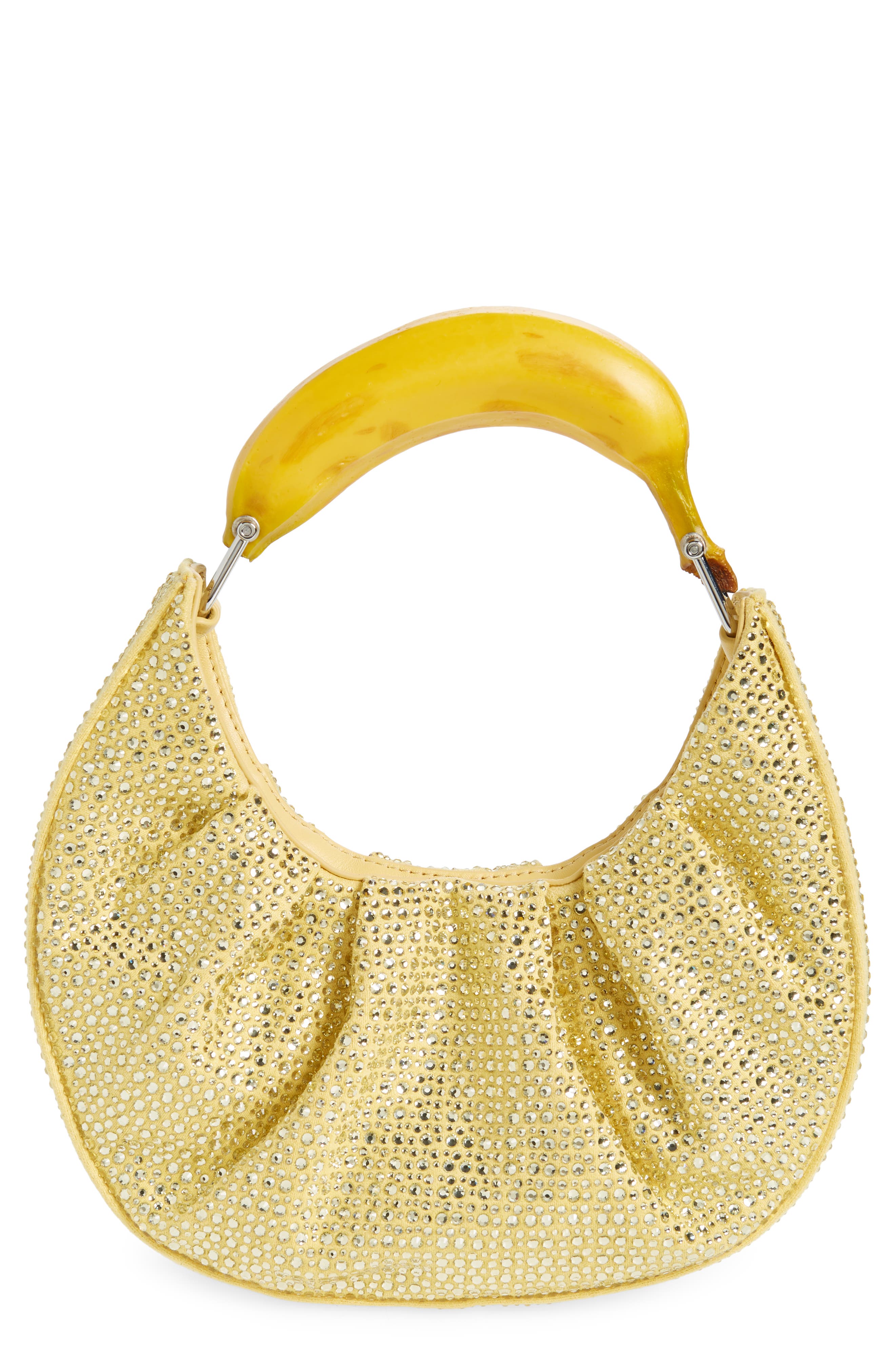 Banana Rhinestone Hobo Bag, Main, color, YELLOW
