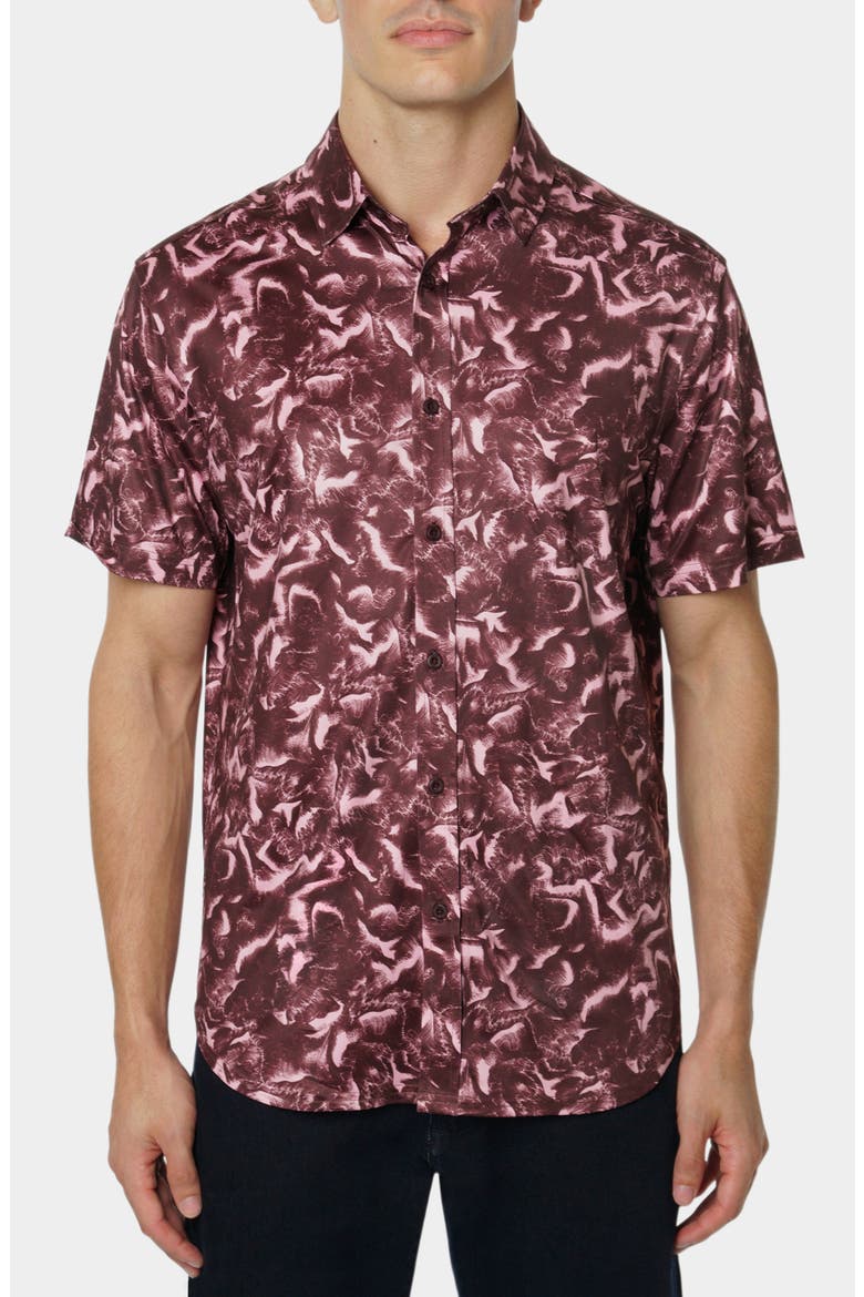 Abstract Print Button-Up Shirt, Main, color, BURGUNDY