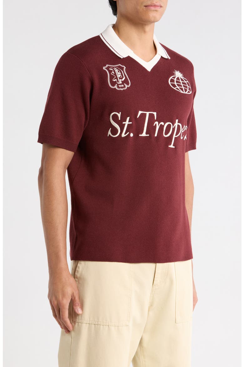 Club Embroidered Johnny Collar Knit Jersey Polo, Alternate, color, BURGUNDY