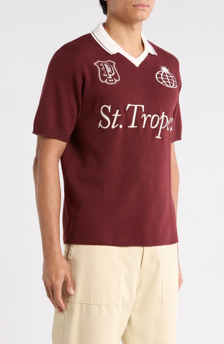 PacSun Club Embroidered Johnny Collar Knit Jersey Polo, Alternate, color, Burgundy