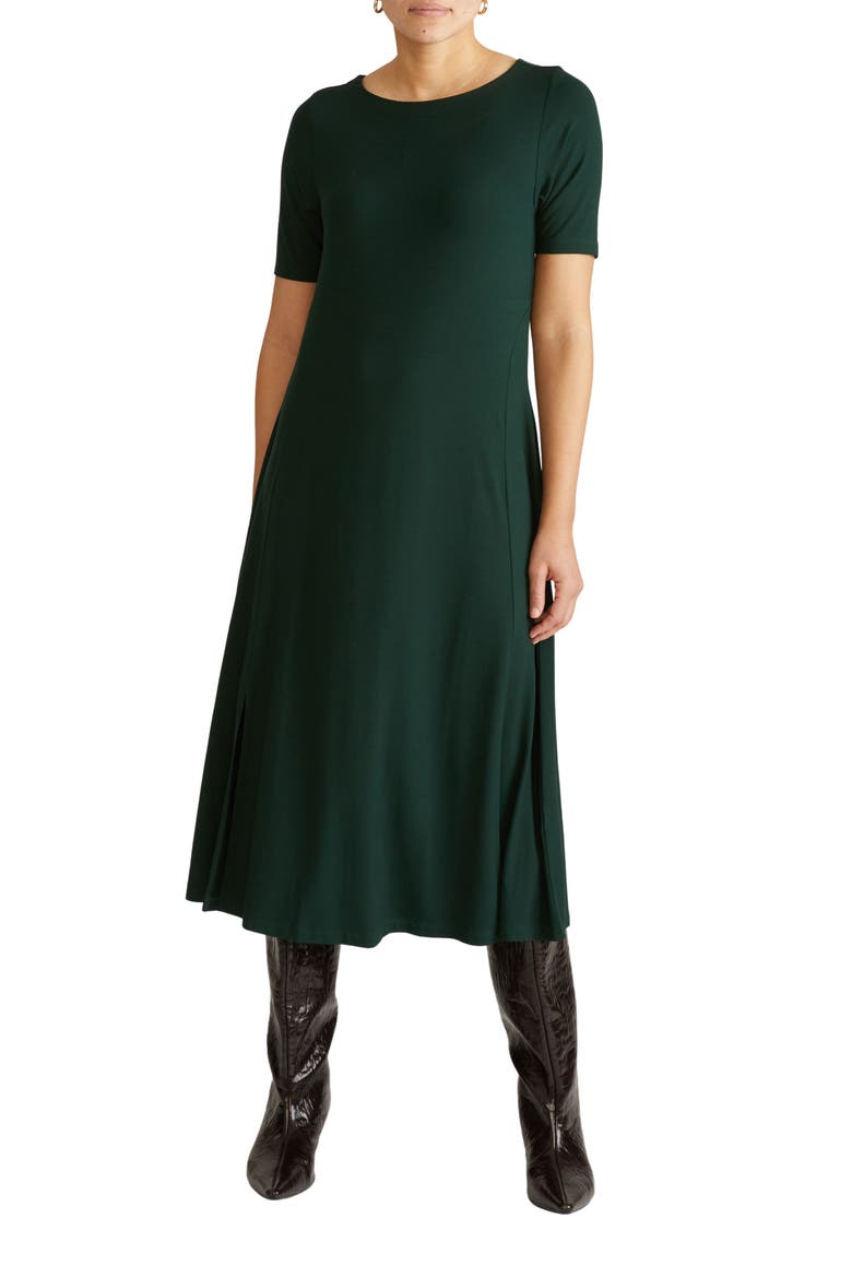 Serena Short Sleeve Jersey Midi Dress, Main, color, SCARAB GREEN